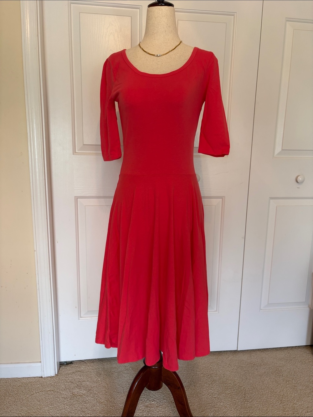 LuLaRoe Red Scoop Neck Fit-and-Flare Midi Dress